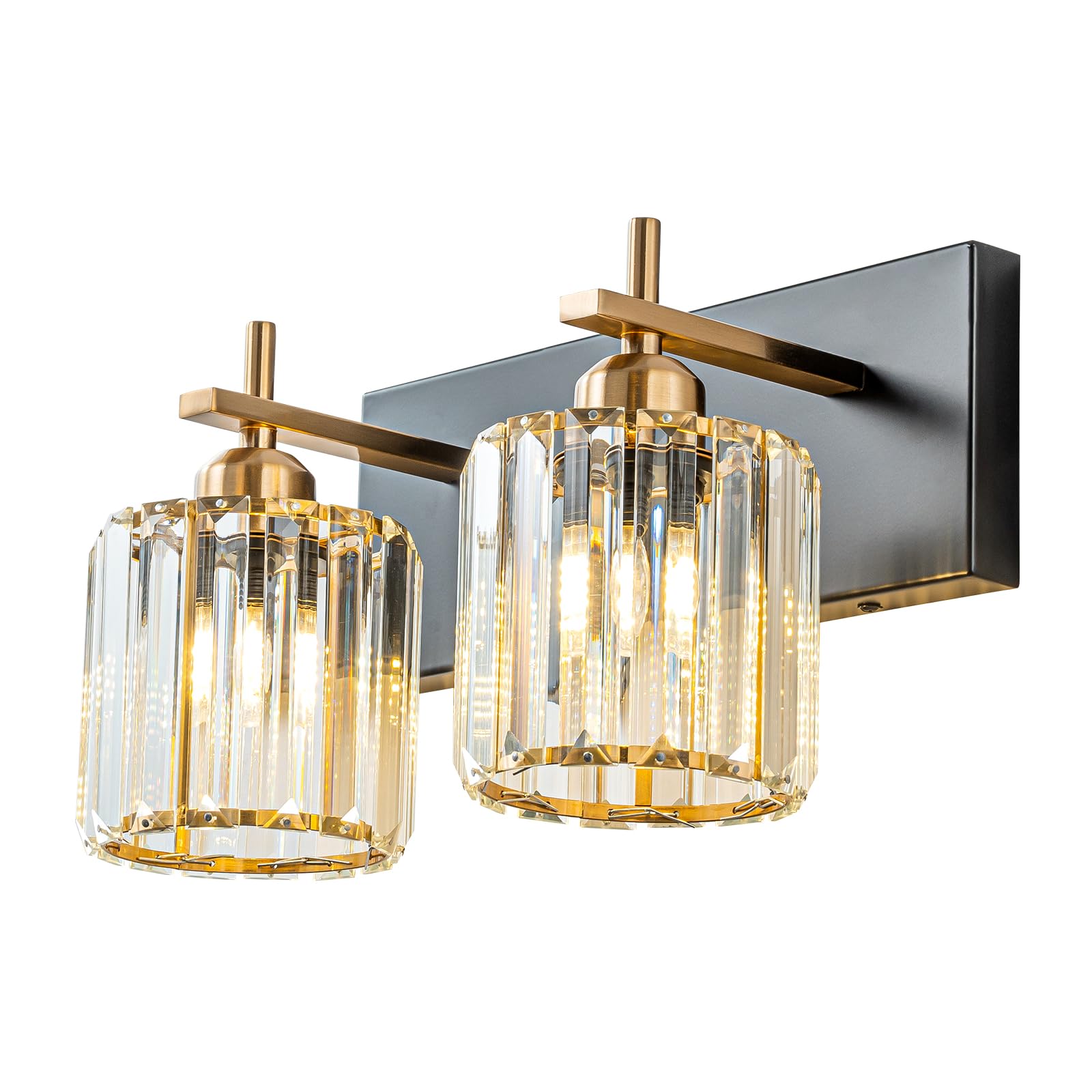 Photo 1 of HUOKU 2-Light Crystal Bathroom Vanity Lights, Black Gold Modern Bathroom Light Fixtures Over Mirror Crystal Wall Lighting with Polished Gold Finish