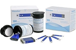 Stondon Blood Glucose Test Strips, 100 Counts Test Strips for Diabetes + 100 Counts Blood Lancets, Only for Stondon Meter Kit