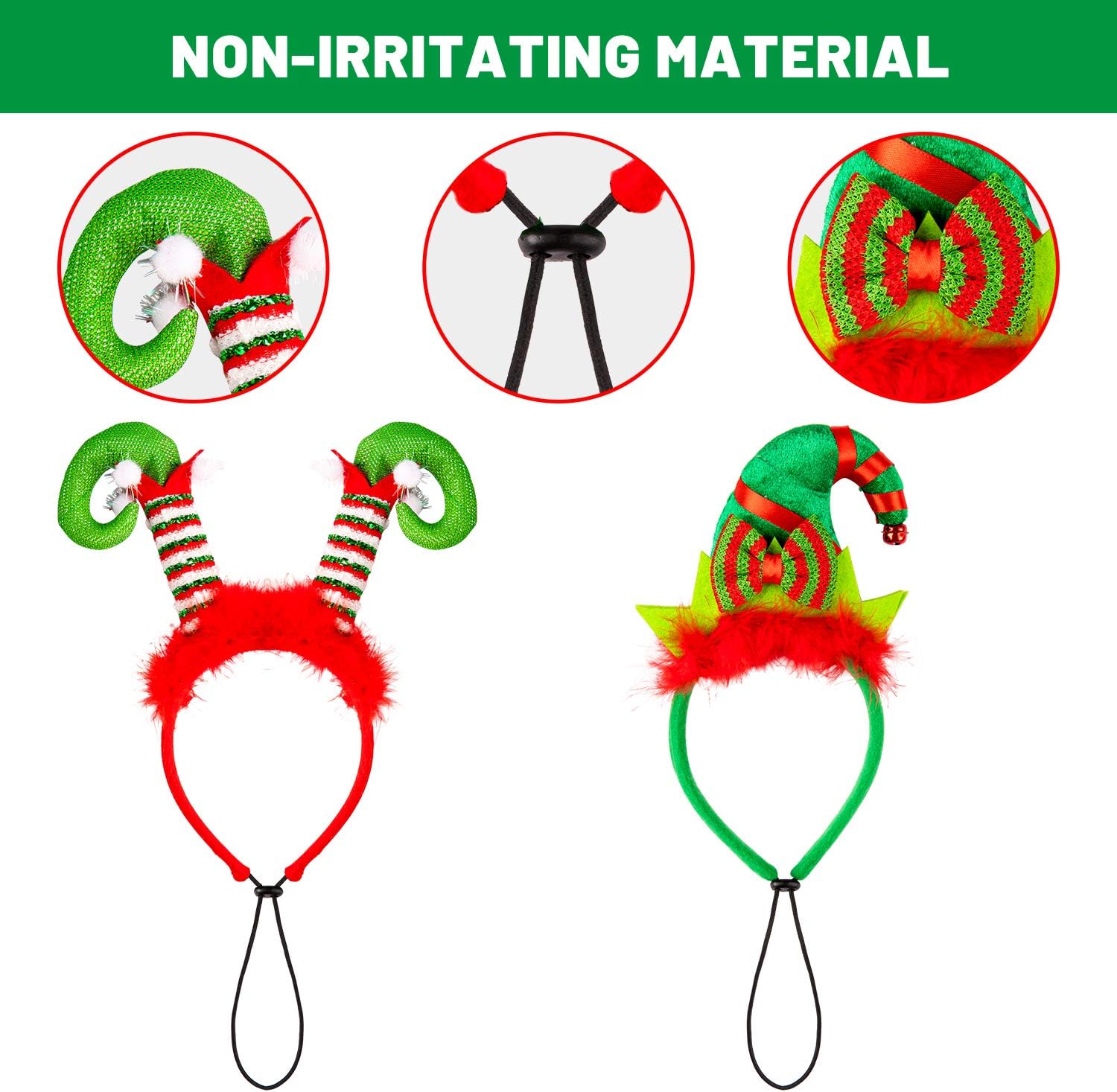 Whaline 2Pcs Christmas Pet Headband Pet Costume Headband Elf Hairband Christmas Holiday Head wear for Cat Dog Puppy Fluffy Head Wrap with Bow - Image 4