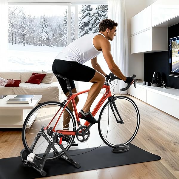 SPORTNEER BIKE TRAINER – MAGNETIC STATIONARY BIKE STAND FOR 26-28″ & 700C WHEELS – ADJUSTABLE 6 LEVEL RESISTANCE BIKE TRAINER STAND FOR INDOOR RIDING WITH QUICK RELEASE LEVER & FRONT WHEEL RISER BLOCK
