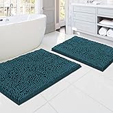 H.VERSAILTEX Bath Mats - Non Slip Luxury Chenille Bathroom Rugs, Extra Soft Absorbent Shaggy, Washable Fast Dry 2 Piece (Dark Teal, 20" x 32"/17" x 24")
