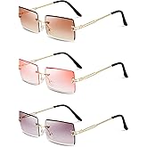 Weewooday 3 Pairs Rimless Rectangle Sunglasses Tinted Frameless Eyewear Vintage Transparent Rectangle Y2k