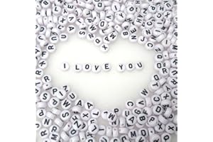 YUSHENG 500+ Pieces 4x7mm White Round Acrylic Alphabet Letter Beads A-Z Mixed Plastic Shape Loose Bulk DIY Beads for Jewelry Making Bracelets Necklaces Key Chains (Black on White)