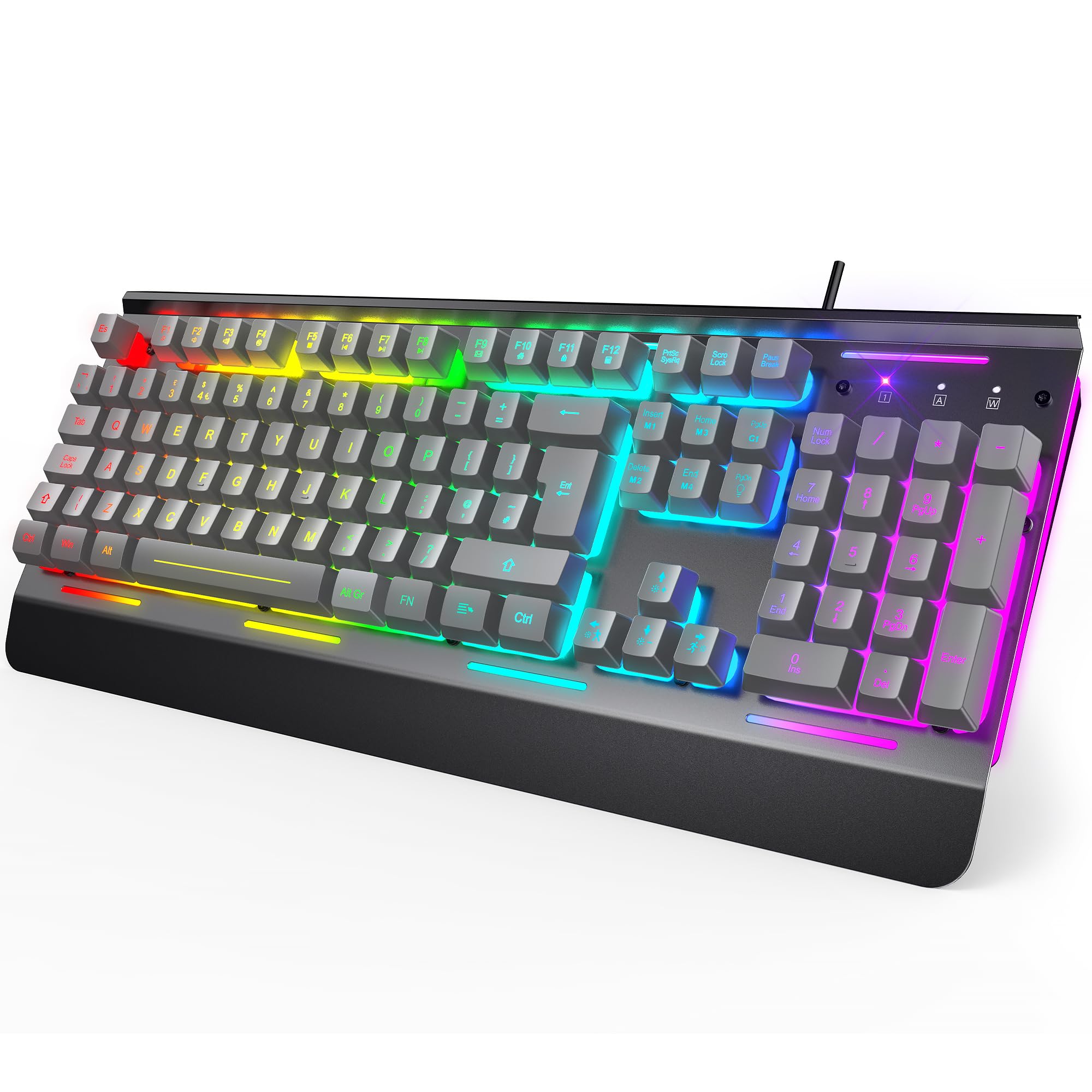 TECKNET RGB Gaming Keyboard, 105 Keys, All-Metal Panel, 15-Zone RGB Illumination, Backlit Quiet Computer Keyboard, Wrist Rest, 25 Anti-ghosting Keys,IP32 Water & Dust Resistant USB Wired