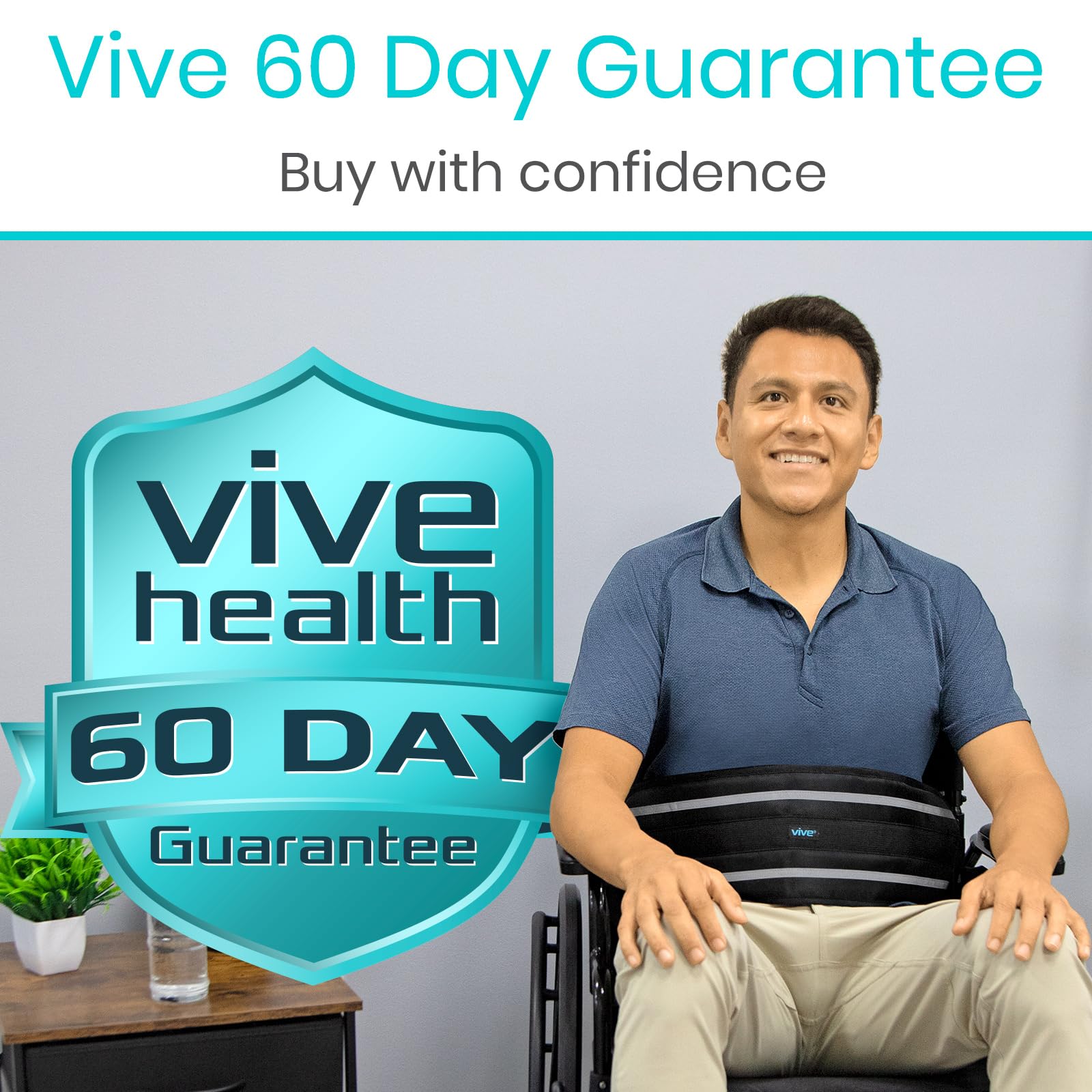 Vive Wheelchair Seatbelt - Safety Belt For The Elderly - Harness For Adults - Adjustable Straps For Chair/Bed Restraint - Patients Care - Falling out Prevention - For The Elderly, Pregnant & Paralyzed