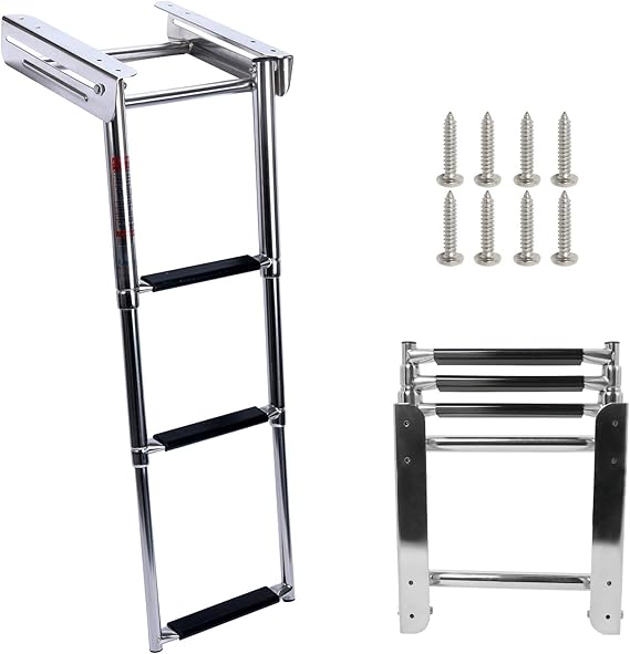 Amazon Com Amarine Made 3 Step Under Platform Slide Mount Boat Boarding Ladder Telescoping Stainless Steel Sports Outdoors
