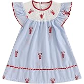 Toddler Baby Girl Crawfish Smocked Ruffle Short Sleeve Dress Lobster Plaid Princess Dresses Summer Outfits