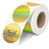 2'' Holographic Gold Thermal Labels - 500pcs Round Thermal Printer Labels, Waterproof Thermal Printer Stickers for Logo Design, Name/Price Tag, Thanks Card, Address, QR Code, 500 Labels/Roll (Gold)