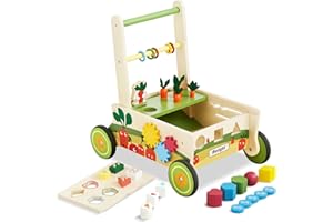 Beright Wooden Baby Walker Push and Pull Learning Activity Walker Kids’ Activity Toy Multiple Activities Center Develops Motor Skills & Stimulates Creativity(Green)