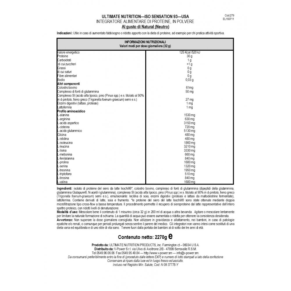 Ultimate Nutrition Sensation 93 Iso 100 Protein Powder Whey Isolate