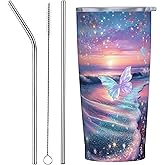 Butterfly Tumbler with Lid and Straw 20 oz Stainless Steel Cup Vacuum Insulated Leakproof Coffee mug for Home Office Travel Holiday Gifts