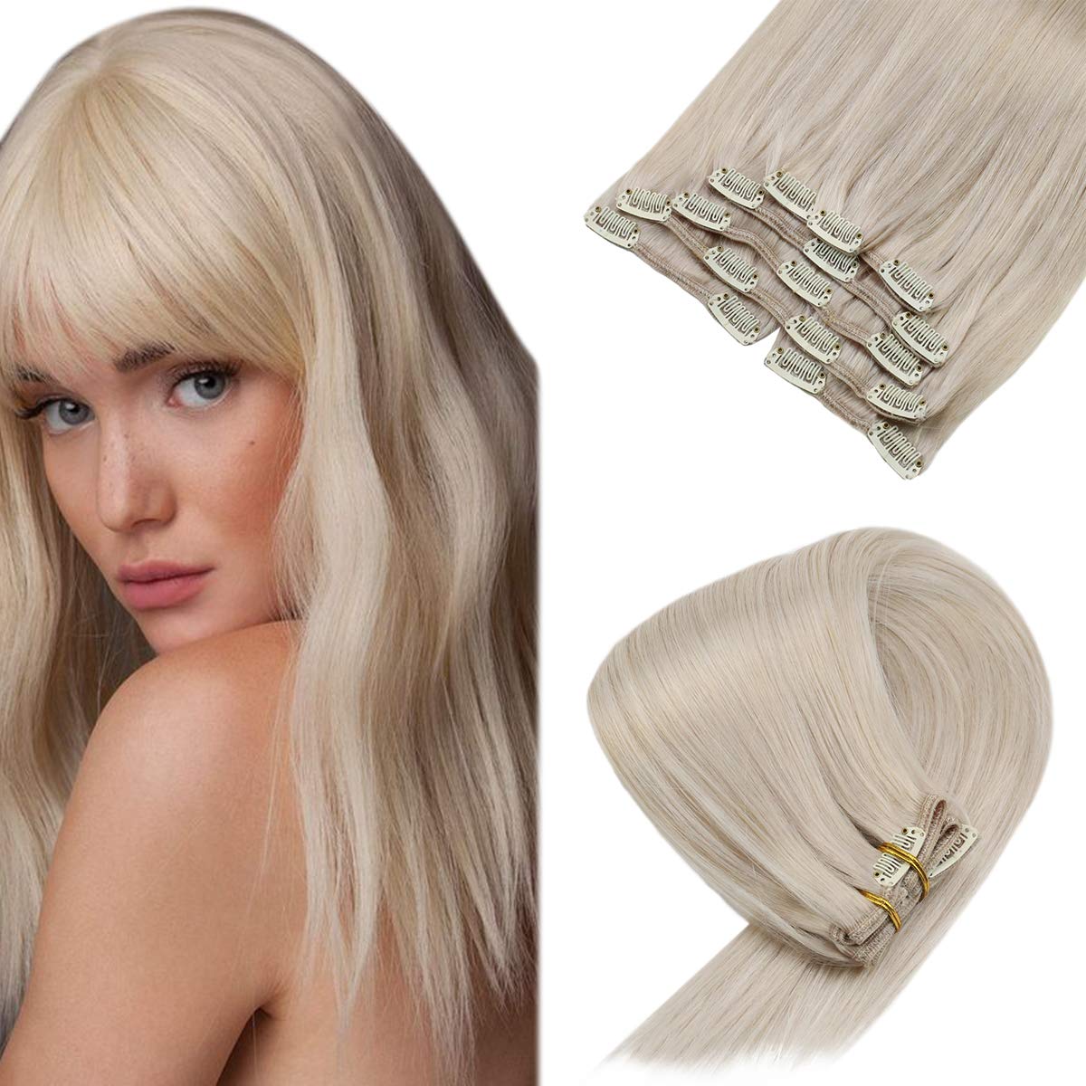 Sunny Platinum Blonde Clip in Hair Extensions 10 inch Blonde Clip in Human Hair