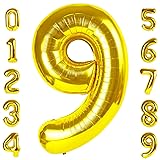 Gold 9 Balloon Number 40 Inch, Number 9 19 29 39