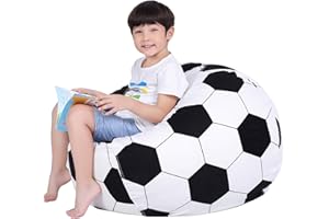 Lukeight Stuffed Animal Storage Bean Bag Chair Cover for Kids, Soccer Zipper Beanbag Chair Cover for Organizing Toddler and Kids' Rooms Plush Toys (Soccer, Large)