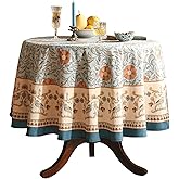 patdrea Designer French Linen Blue Round Table Cloth,Vintage Floral Tablecloth,Colorful Decoration Fall Table Cover Kitchen Dining for Tea Party,Thanksgiving,Christmas,Diameter 55"-Wensel