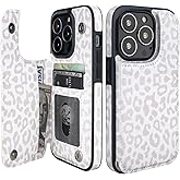 HAOPINSH for iPhone 13 Pro Case Wallet with Card Holder, White Leopard Cheetah Pattern Back Flip Folio PU Leather Kickstand Card Slots Case for Women Girls, Double Magnetic Shockproof Cover 6.1"