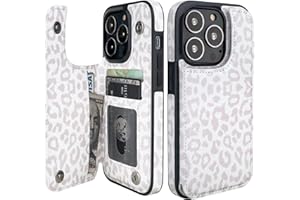 HAOPINSH for iPhone 13 Pro Case Wallet with Card Holder, White Leopard Cheetah Pattern Back Flip Folio PU Leather Kickstand Card Slots Case for Women Girls, Double Magnetic Shockproof Cover 6.1"