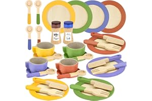 BEBEROLEN Wooden Play Dishes and Plates for Kids Kitchen Set Accessories for Toddlers 1-3 Cooking Toys Tea Cups for Kids Kitchen Birthday Gift for 3 4 5 Year Old Boys Girls
