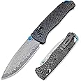 HUAAO Damascus Pocket Knives for Men, Axis Lock Folding Knife, Carbon Fiber Handle with Pocket Clip, Cool Hunting Knives Gifts for Men EDC