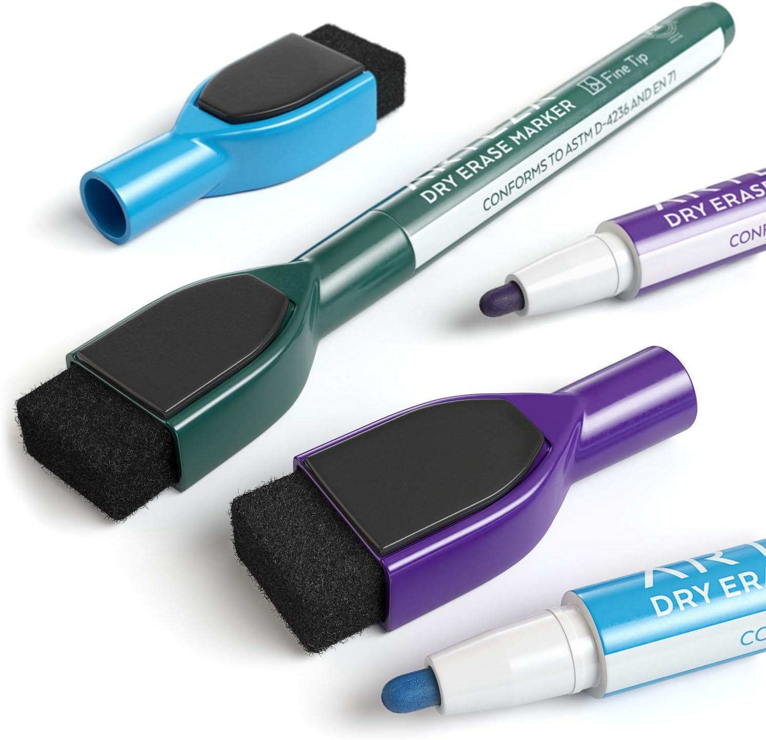 ARTEZA Magnetic Dry Erase Markers with Eraser, Pack of 24 (with Fine Tip), 12 Assorted Colors with Low-Odor Ink, Whiteboard Pens is perfect for School, Office, or Home : Office Products