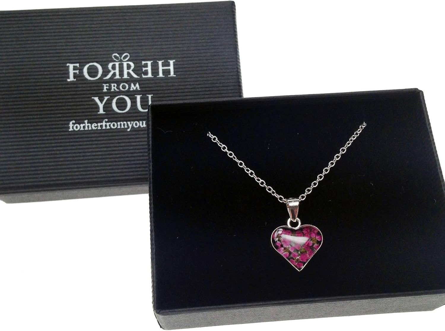 Natural Flower Jewellery Sterling Silver Small Heart Pendant Made With Real wild Pink Flowers … - Image 3