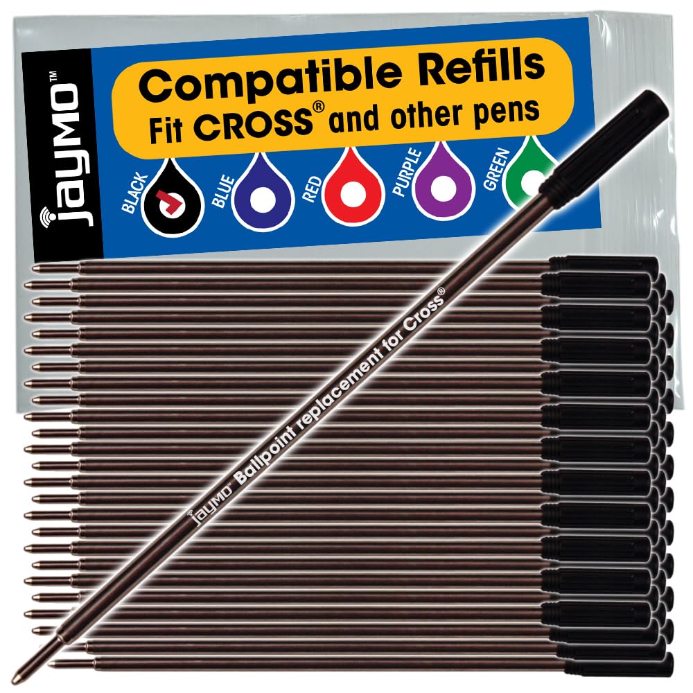 Jaymo Replacement for Cross 8513 - Measures 4.563 in / 116 mm Long - Ballpoint Pen Refill - 48 Black