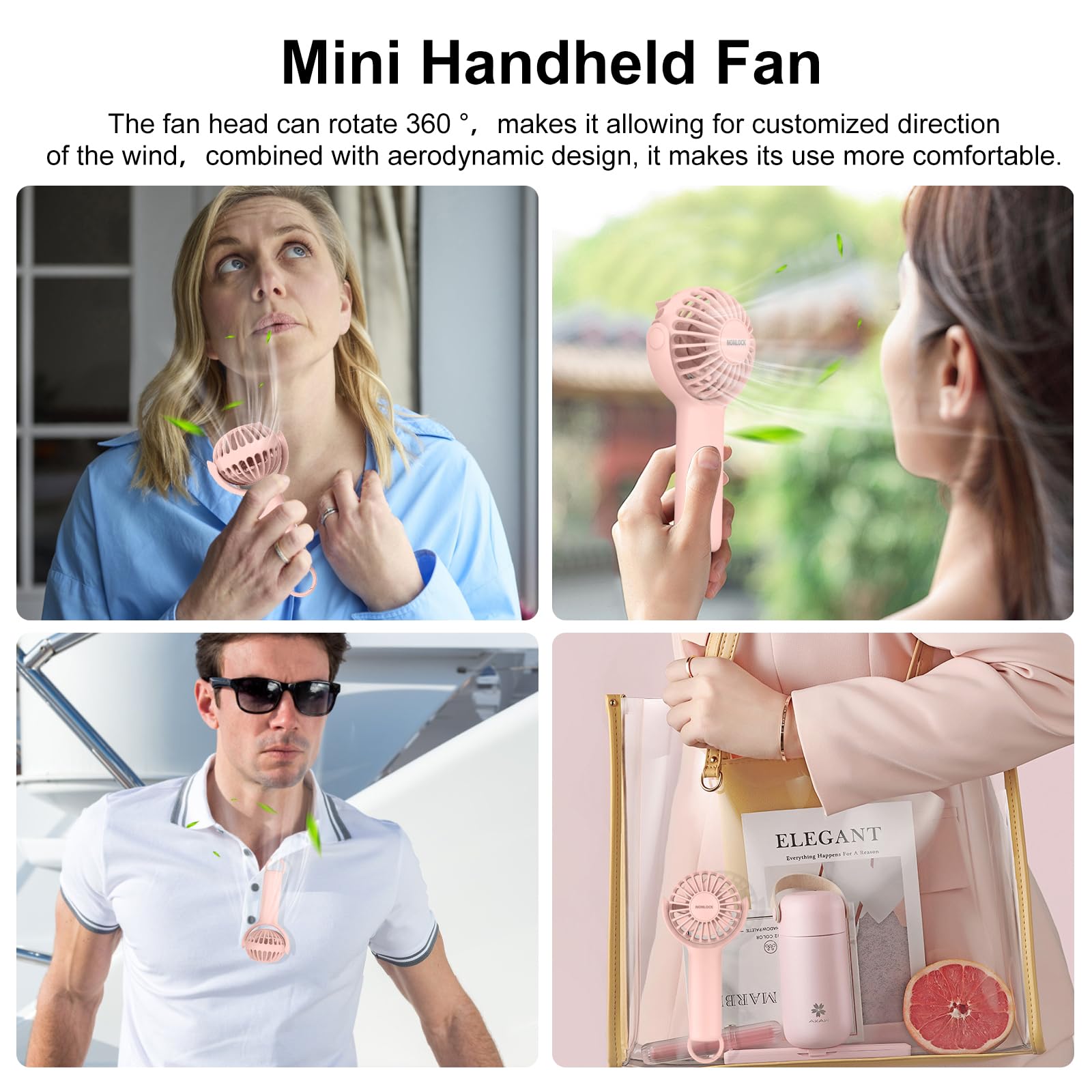 2 IN 1 Portable Handheld Mini Fan,Powerful Cooling,Personal Small Hand held Quiet Fan,Adjustable Desk Fan,Beach Travel Neck Fan,USB Rechargeable, Birthday Gifts for Women Mom(Pink)