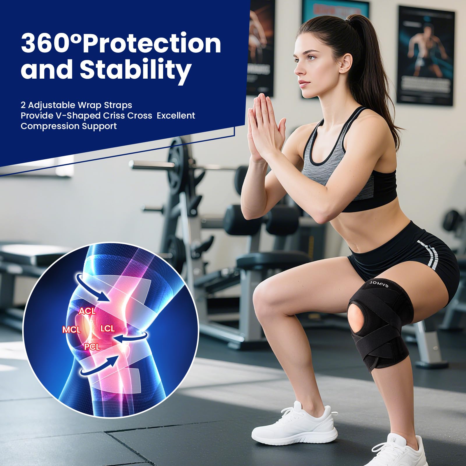 Knee Brace for Knee Pain, Meniscus Tear, Adjustable Knee Support with Side Spring Stabilizers for Meniscus Tear, Arthritis, Patella Stability, Knee Pain Relief, Women and Men, Medium