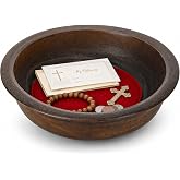 Domensi Handcrafted Wooden Offering Plate for Church Walnut Stain Collection Plate with Felt Round Pad Collection Tray for Sunday Worship Communion Religious Ceremonies