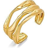 ENSKEFEN Chunky Gold Cuff Bracelets for Women 3 Layer Wide Statement Gold Bracelet Thick Hollow Open Cuff Bangle Trendy Multi-Layered Bracelets