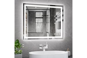 Koonmi 30x36 LED Bathroom Mirror, Backlit + Front Lit, LED Bathroom Mirror with Lights for Wall, 3 Colors, Anti-Fog, Dimmable Brightness, Memory Function, Tempered Glass
