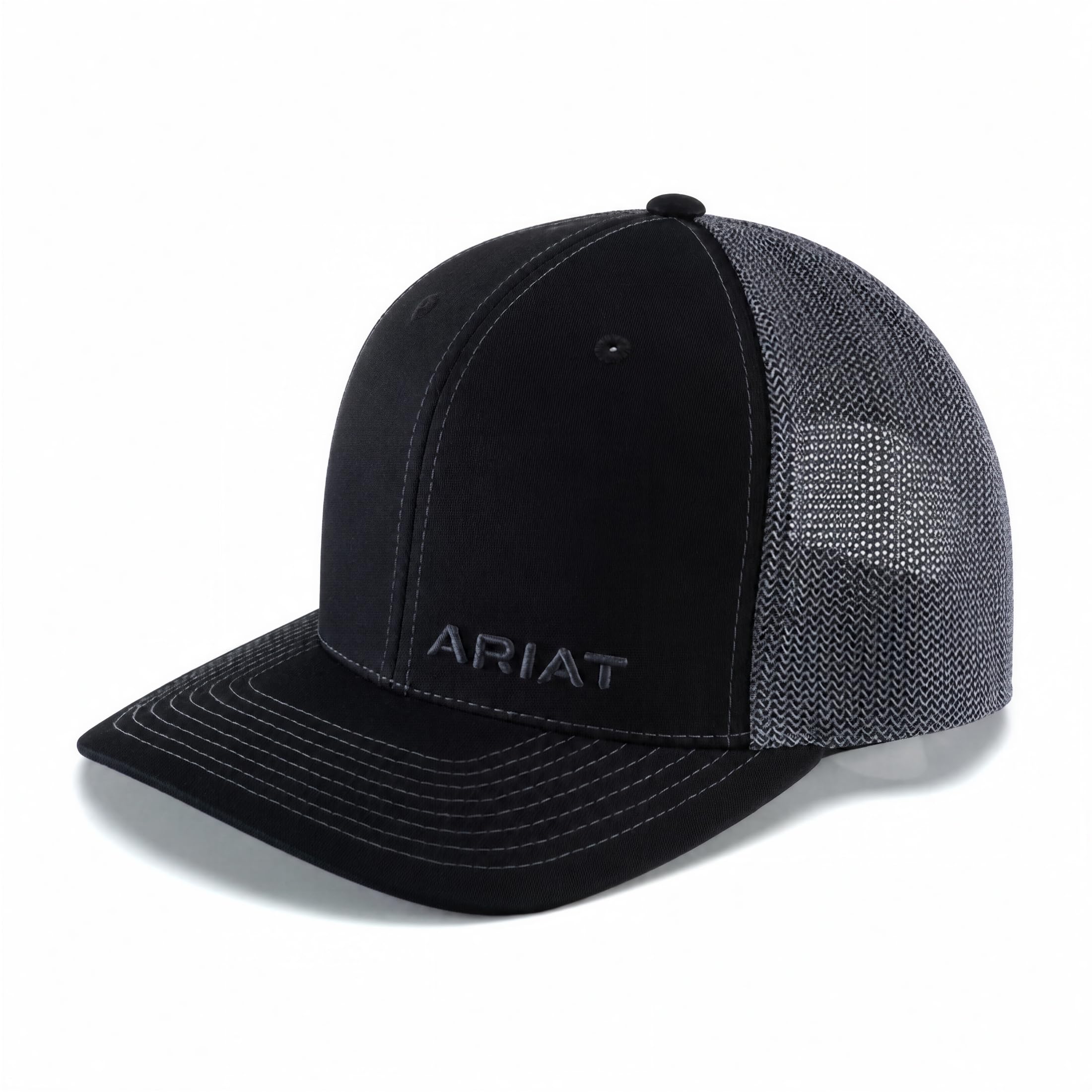 ARIAT Gorra de camionero Flexfit 110 con logotipo de esquina de punto a rayas para hombre, color negro