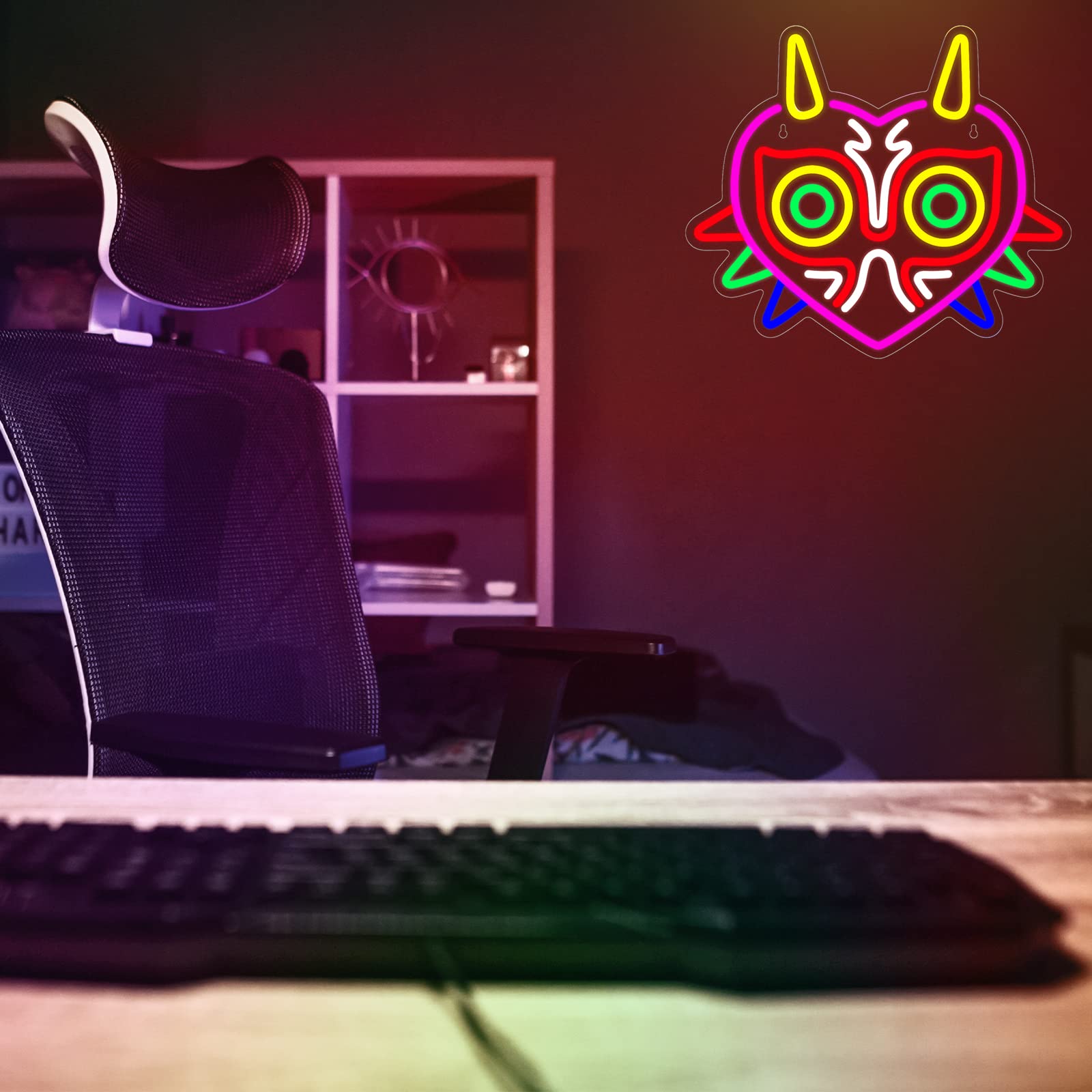 Majora's Mask Neon Sign, Zelda Gaming Neon Sign for Game Room Decor, Zelda Mask for Boys Room Decor & Gaming Wall Deocr, USB Powered Gamer Gifts for Boys, Teens and Zelda Fans