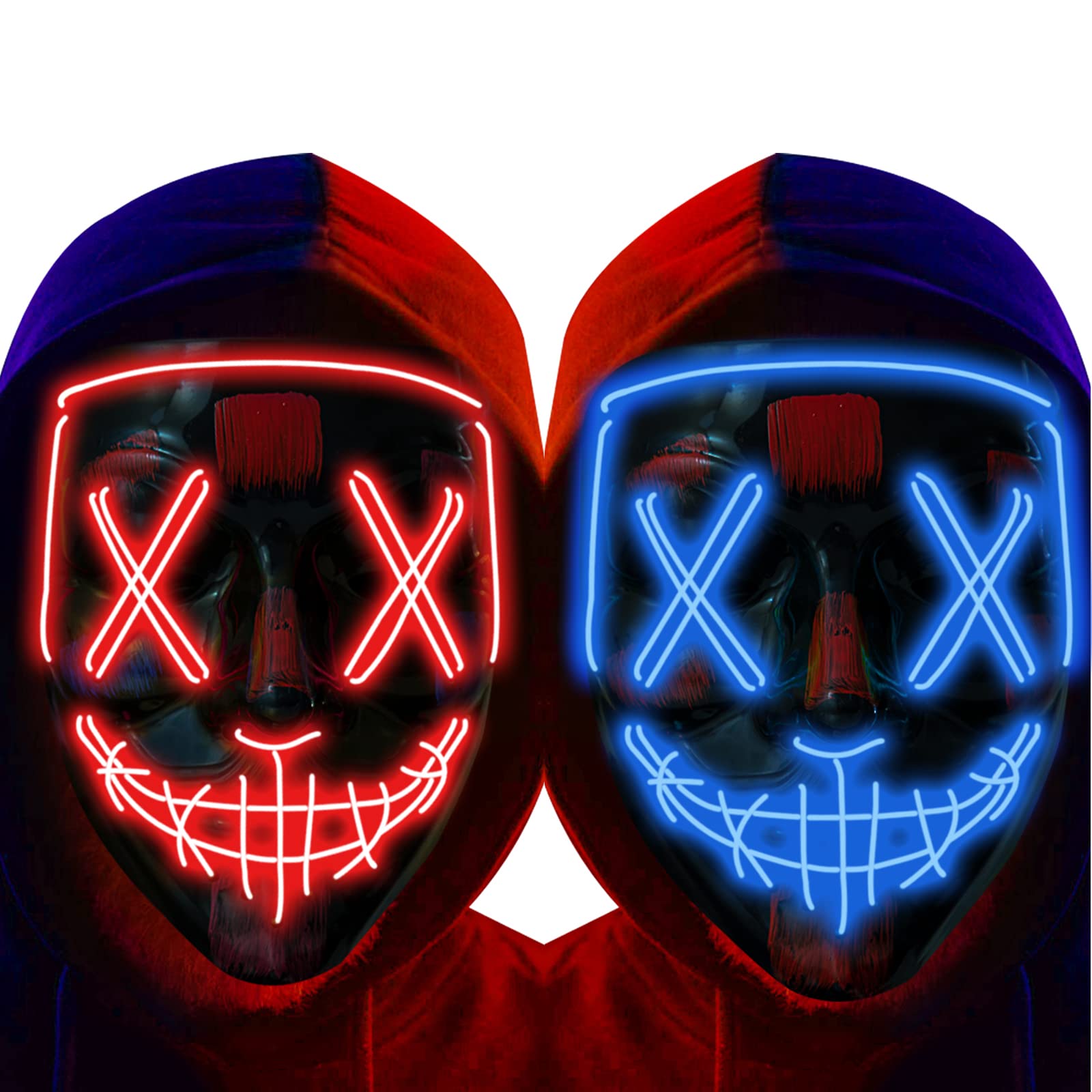 Photo 1 of Poptrend Halloween Mask LED Light up Mask Scary mask for Festival Cosplay Halloween Costume Masquerade Parties,Carnival,Gift (2 Pack-A)