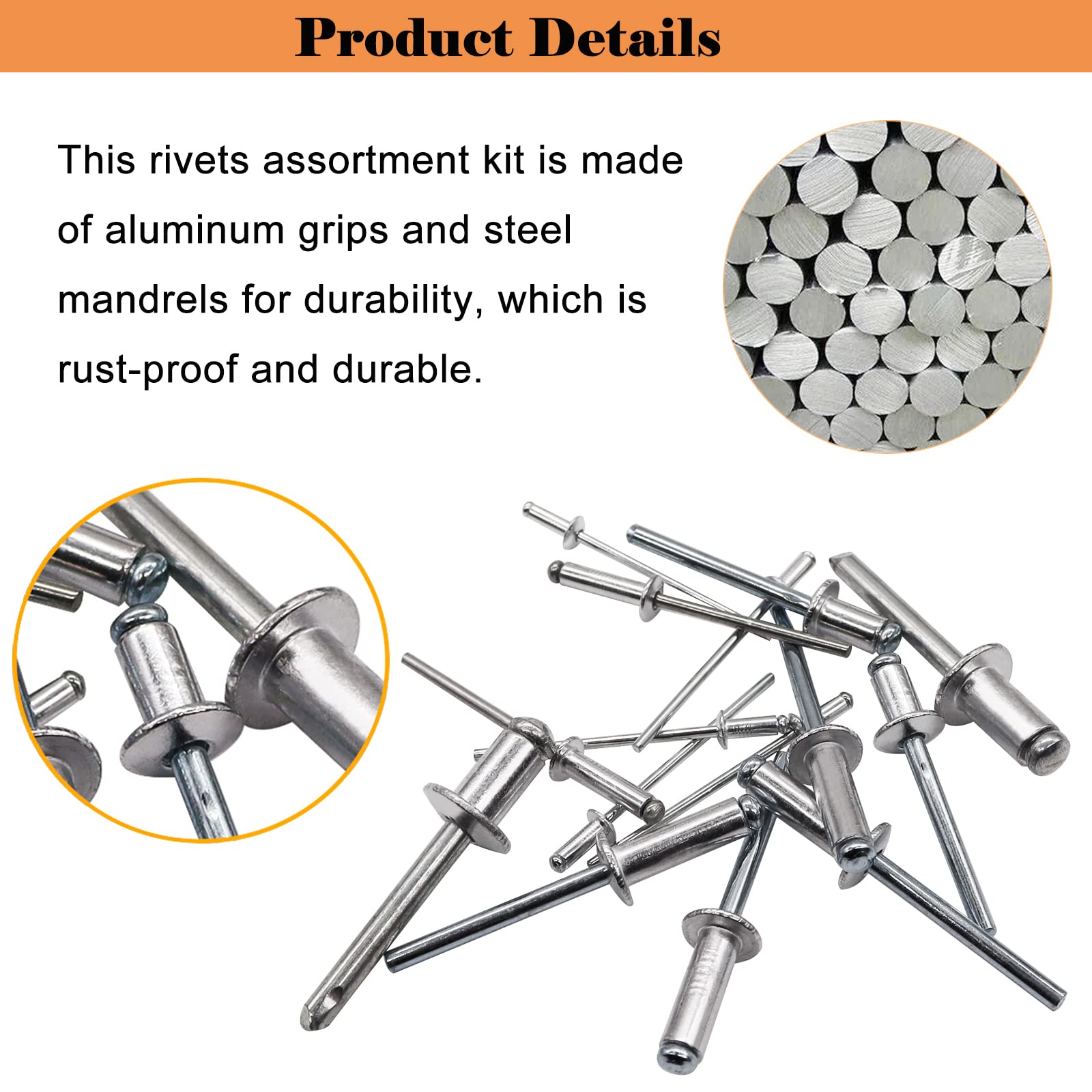 Mua Sunxeke 500pcs Pop Rivets 14 Values Aluminum Rivets Pop Rivets ...