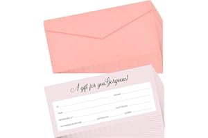JUNKIN 60 Pieces Blank Gift Certificate Card and Paper Vouchers and Pink Envelopes Gift Voucher Blank Gifts Cards for Thanksgiving Christmas Businesses Restaurants Wedding Baby Shower, 8.66 x 4.33 Inches