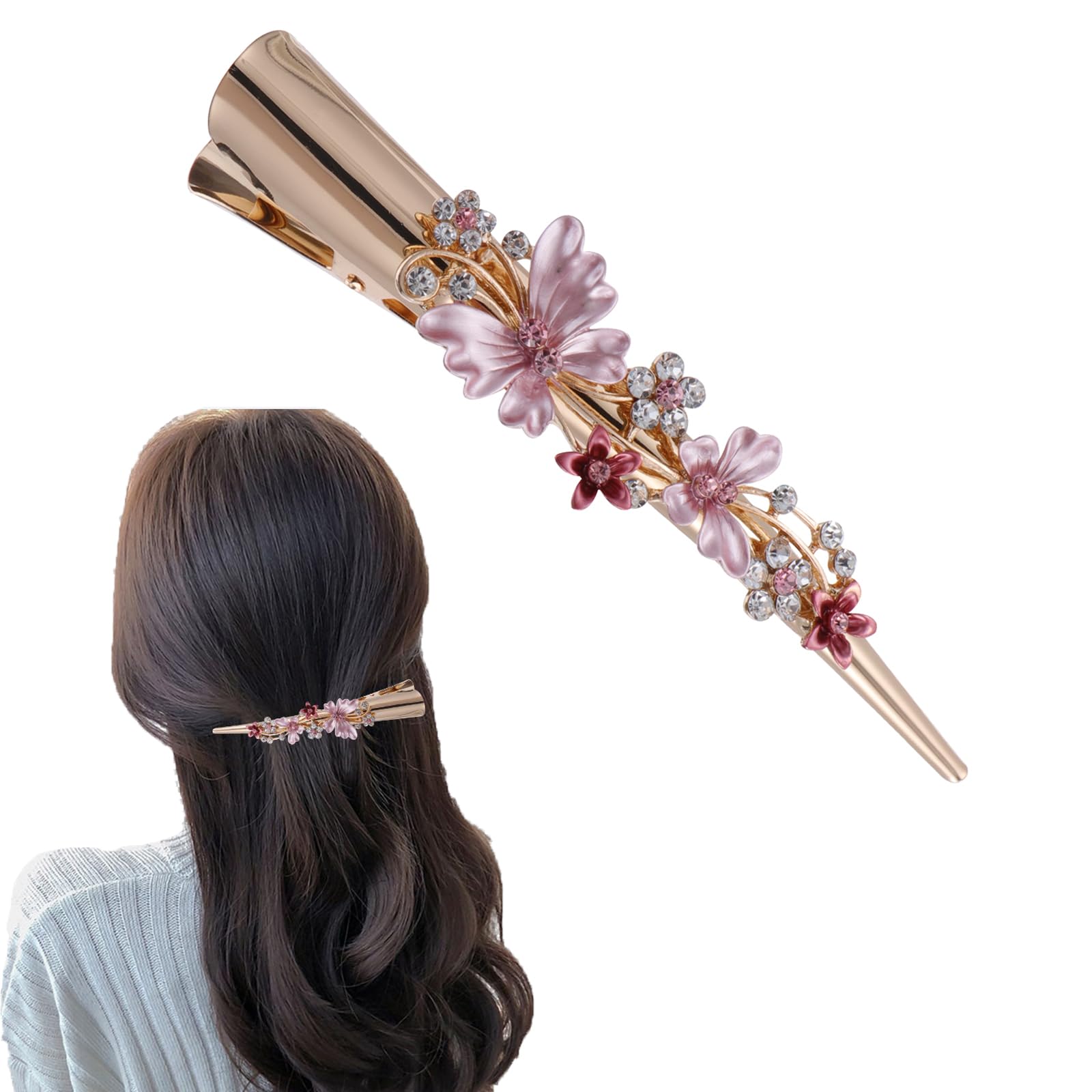 Beavorty Large Duckbill Clip Metal Hair Clip with Vintage Flower Design Stylish Hair Styling Supplies for Women Party Festival Daily Use