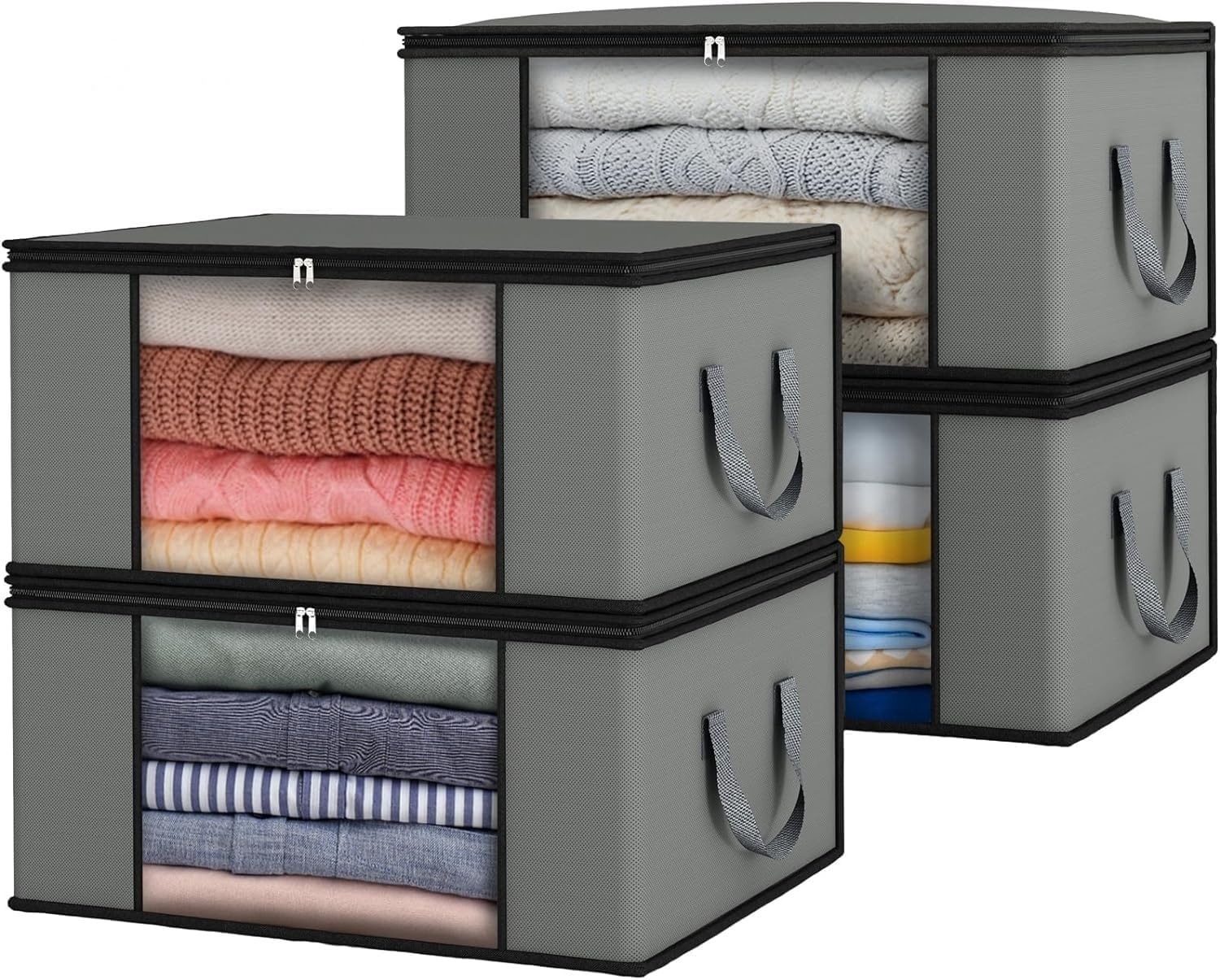 Mintry 70L Clothes Storage Bags - Pack of 4 Under Bed Storage Boxes with Lid & PVC Window for Quilts, Blankets & Clothes