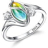 ADRAMATA 925 Sterling Silver Rings for Women Mood Ring Color Change Cubic Zirconia Accents Ring 18K Gold Plated Oval Solitaire Statement Silver Rings Jewelry