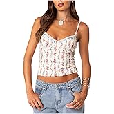 Women Floral Print Cami Tops Y2k Backless V Neck Ruffle Cami Top Spaghetti Strap Sleeveless Ruffled Babydoll Shirt
