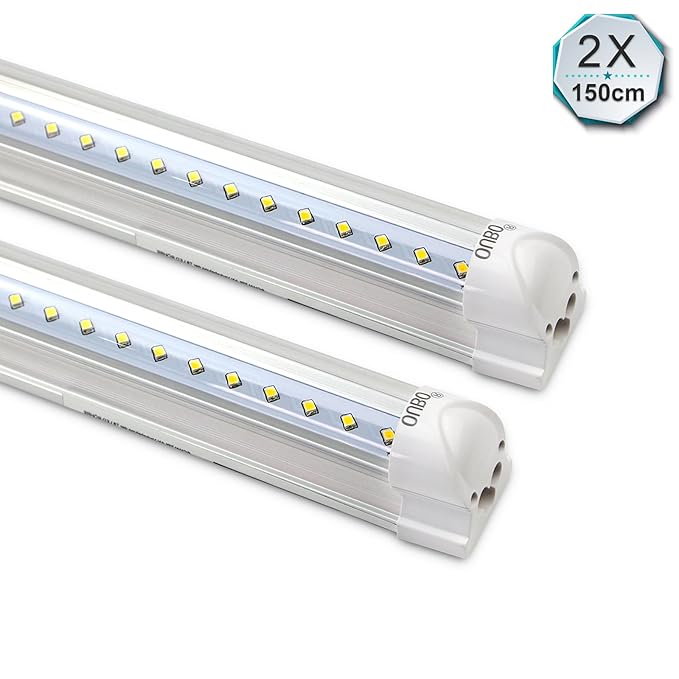 2er OUBO® 150CM LED Leuchtstofflampe mit Fassung Lichtleiste T8 Röhre 23W Tube Leuchtstoffröhre Kaltweiß (6000-6500K) Unterba