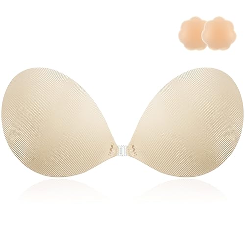 Niidor Adhesive Bra Strapless Sticky Invisible Push up Silicone Bra for Backless  Dress with Nipple Covers Peach(C Cup) in Saudi Arabia | Whizz Adhesive Bras