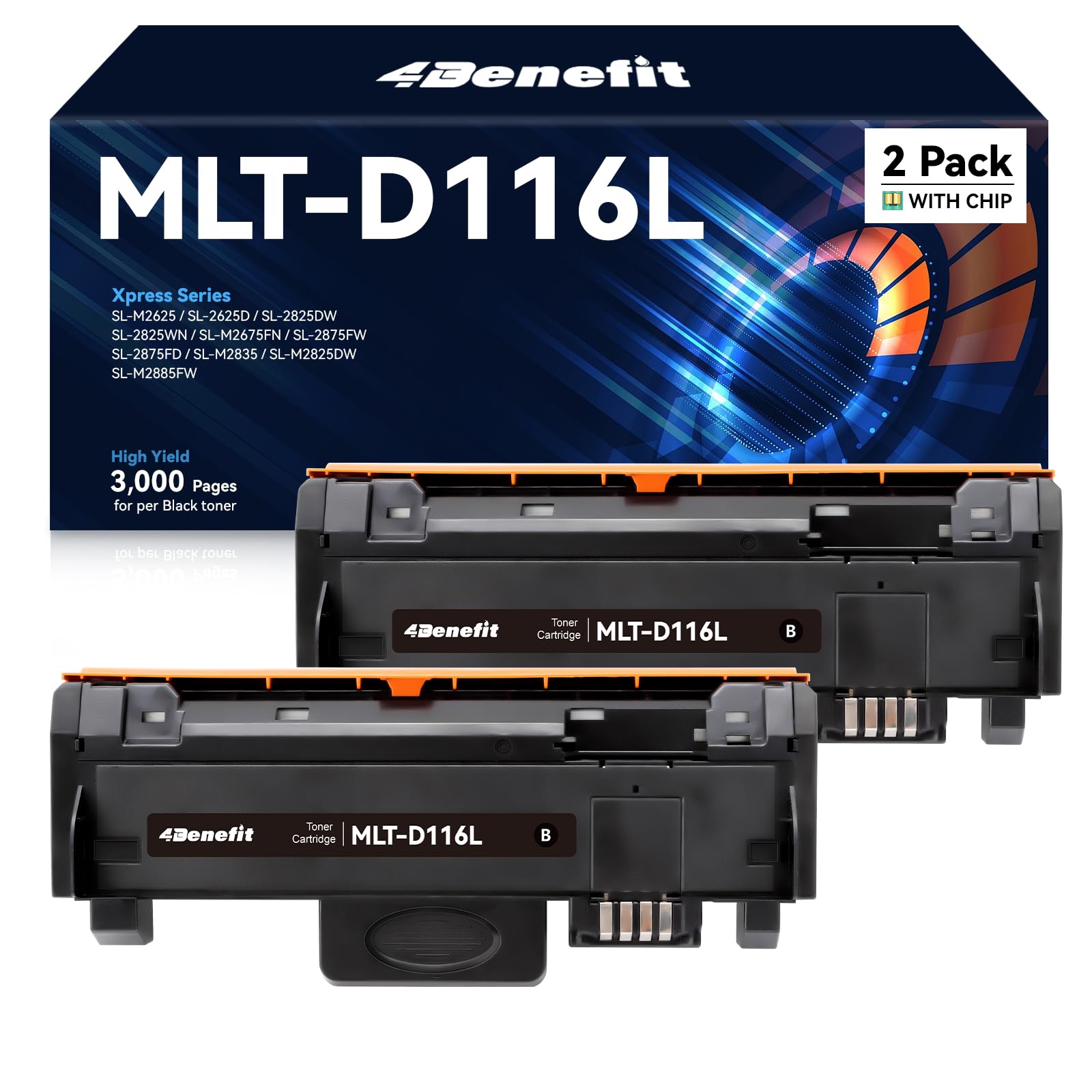 Photo 1 of 4Benefit Compatible Toner Cartridge Replacement for Samsung 116L MLTD116L MLT D116L MLT-D116L Black Toner Cartridge Use with Xpress M2625D M2675FN M2676FH M2875FW M2875FD M2885FW M287x Printer(2 Pack)