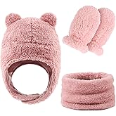 Fleece Baby Hat Scarf Mitten Set Winter Toddler Beanie Warm Mittens Infant Scarves Ears Earflap Hats for Baby Boys Girls