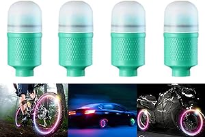 YUERWOVER 4 Pack LED Tire Lights for Car Flash Wheel Light Valve Stem Cap Lamp for Bike Truck Motorcycle Waterproof Tyre Spoke Light Cool Reflector Accessories for Men Women Kids (Green)