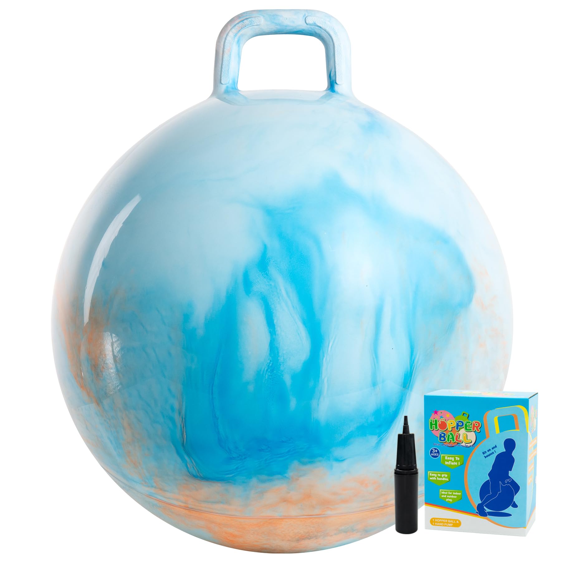 Vastoy Space Hopper Ball for Kids - 20 Inch Anti-Slip Space Hopper with Hand Pump, Bouncy Inflatable Ride On Toy for Indoor Outdoor Fun, Gift for Children 7-12 Years (Blue Orange)