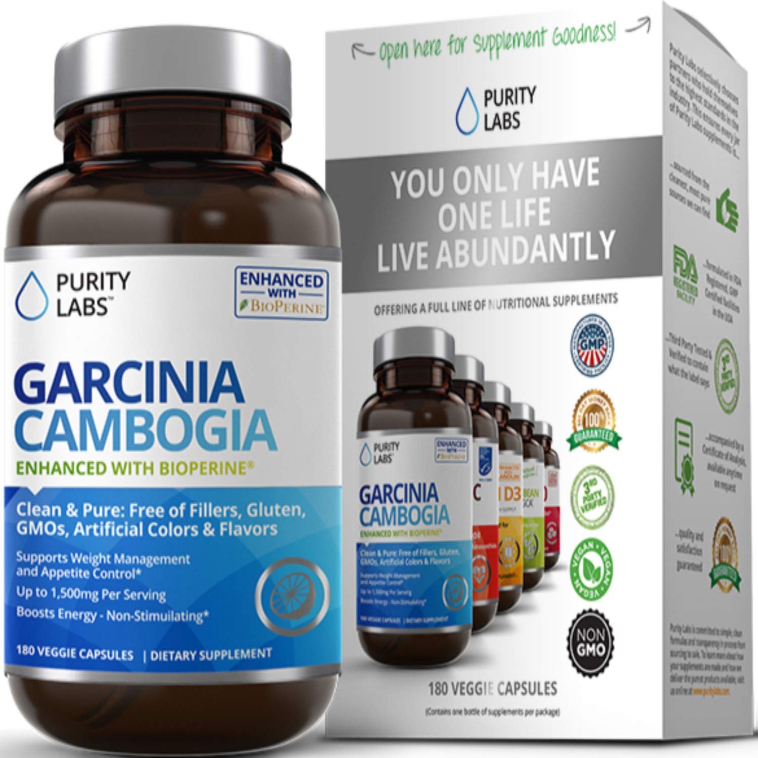 100 Pure Garcinia Cambogia 1500 MG Per Serving 180 Veggie Caps