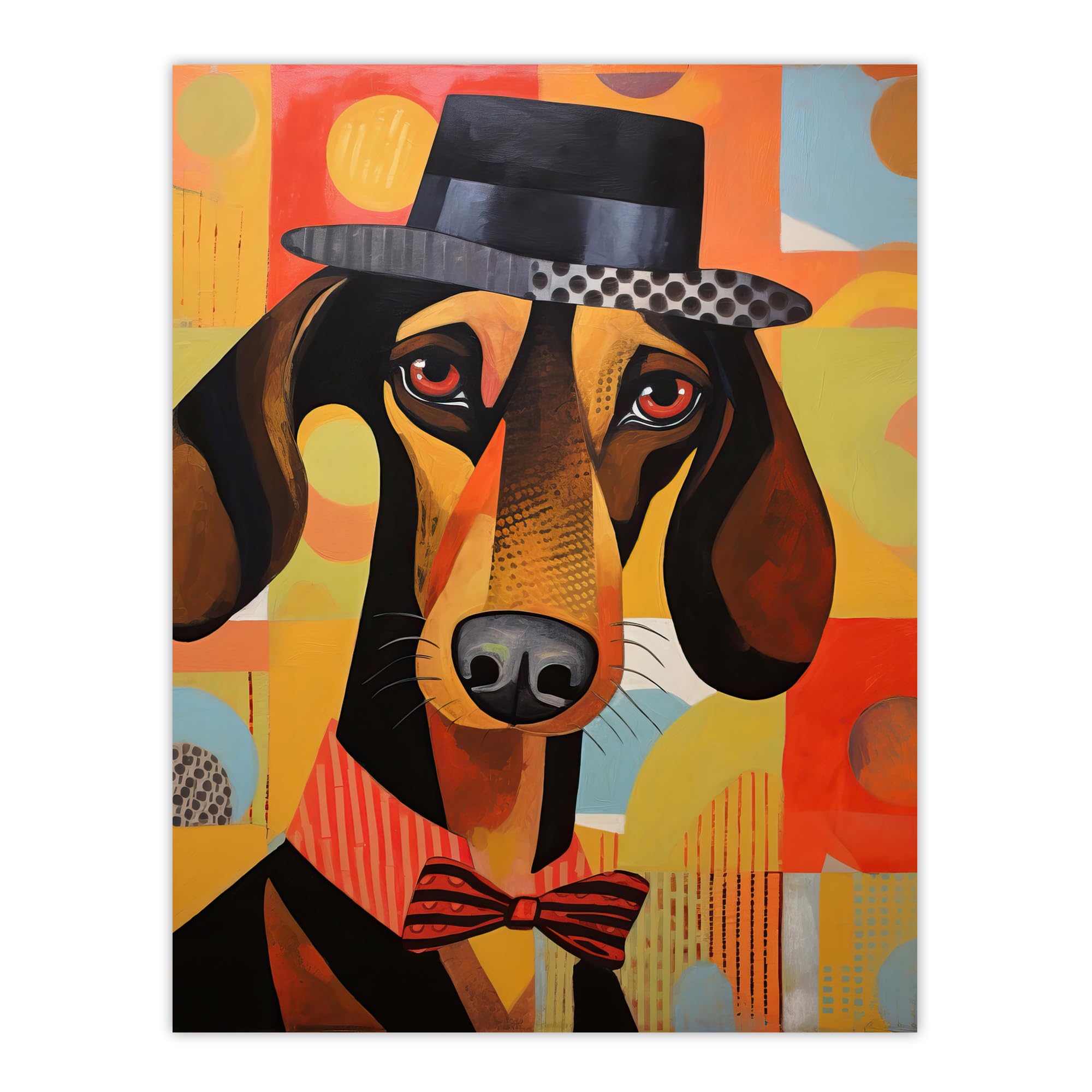 Artery8 The Hound In The Hat Dressed Dachshund Bow Tie Art Deco Sausage Dog Extra Large XL Wall Art Poster Print