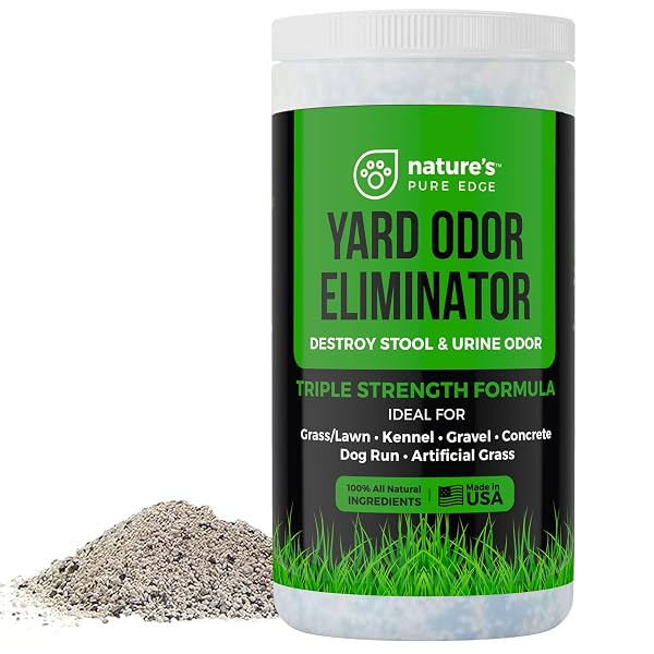 NATURE’S PURE EDGE YARD ODOR ELIMINATOR. PERFECT FOR ARTIFICIAL GRASS, PATIO, KENNEL, AND LAWN. INSTANTLY REMOVES STOOL AND URINE ODOR. LONG LASTING. KID AND PET SAFE.