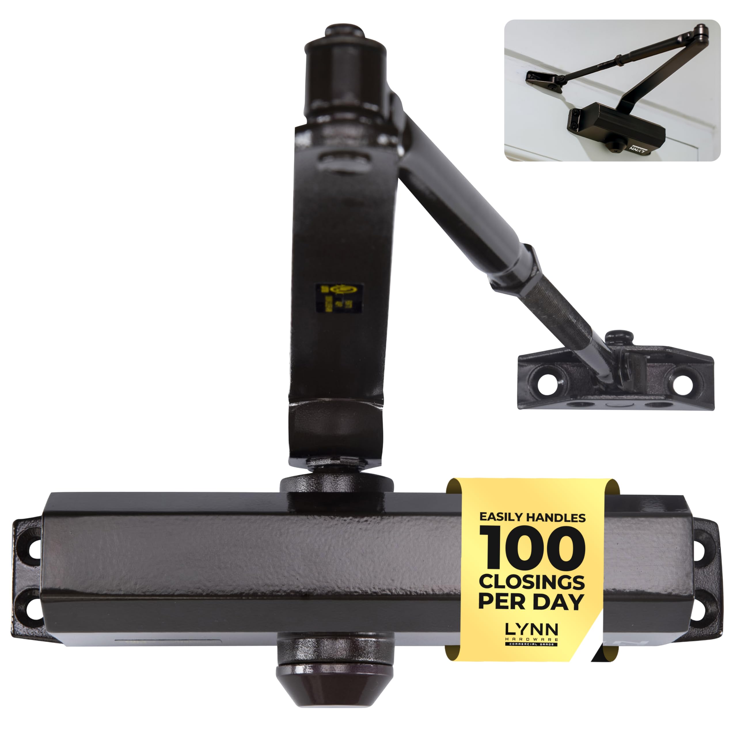 LYNN HARDWARE Medium Duty Commercial Door Closer - DC6003 Automatic Door Closer, Surface-Mounted Auto Door Closer, Size 3 Automatic Door Closer for Home & Light Commercial Property, Dark Bronze